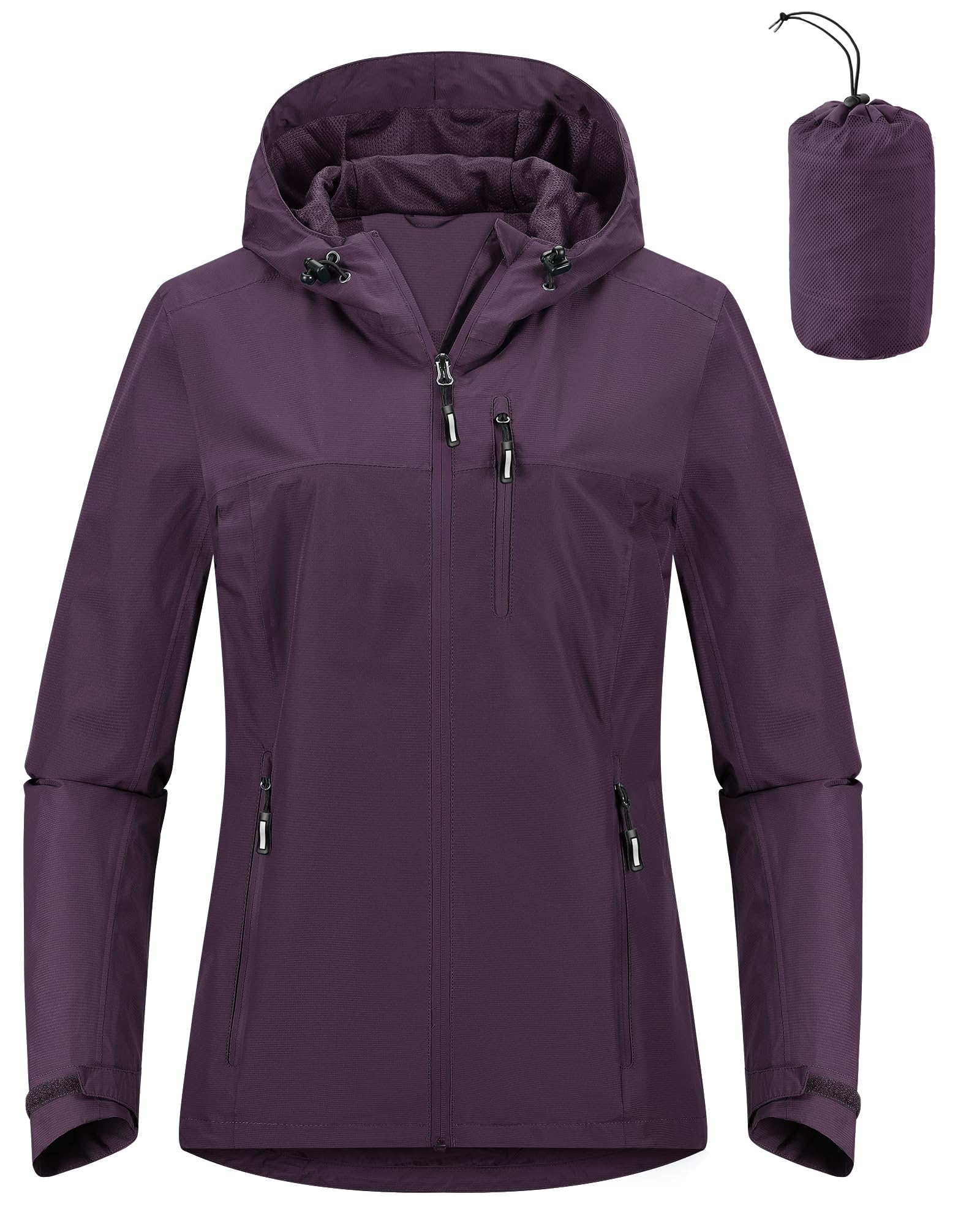 Outdoor Ventures Packable Rain Jacket Women Waterproof Raincoat with Hood