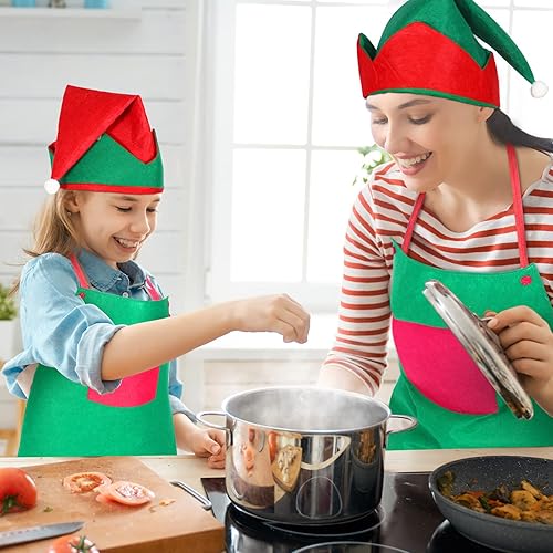 Miniatura 7 de Funtery 8 kits de disfraz de elfo de Navidad para adultos, incluye 2 delantales de elfo, 2 sombreros de elfo, 2 zapatos de elfo y 2 calcetines de