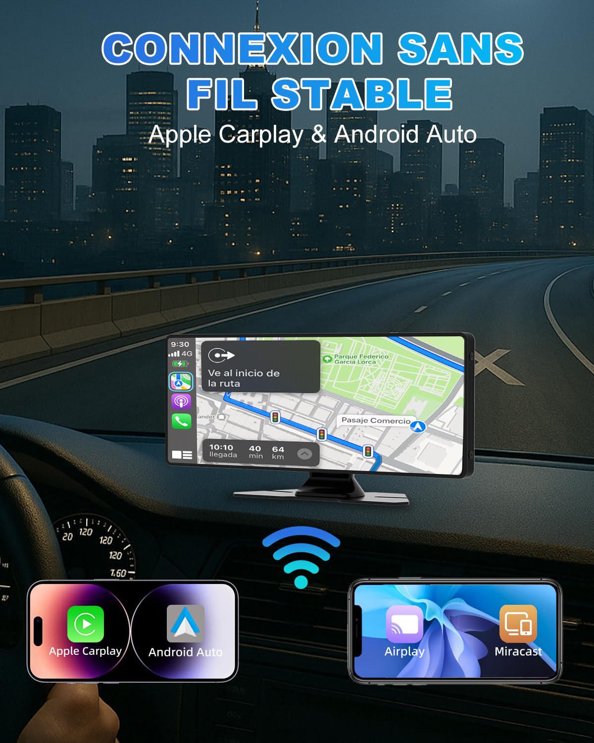 Carplay Voiture, 10.26" Autoradio Carplay pour Apple & Android avec HD 1080P Camera de Recul & Caméra Frontale, Navigation GPS, Son Premium, Commande Vocale, Allume-Cigare Double Port, Mirror Link