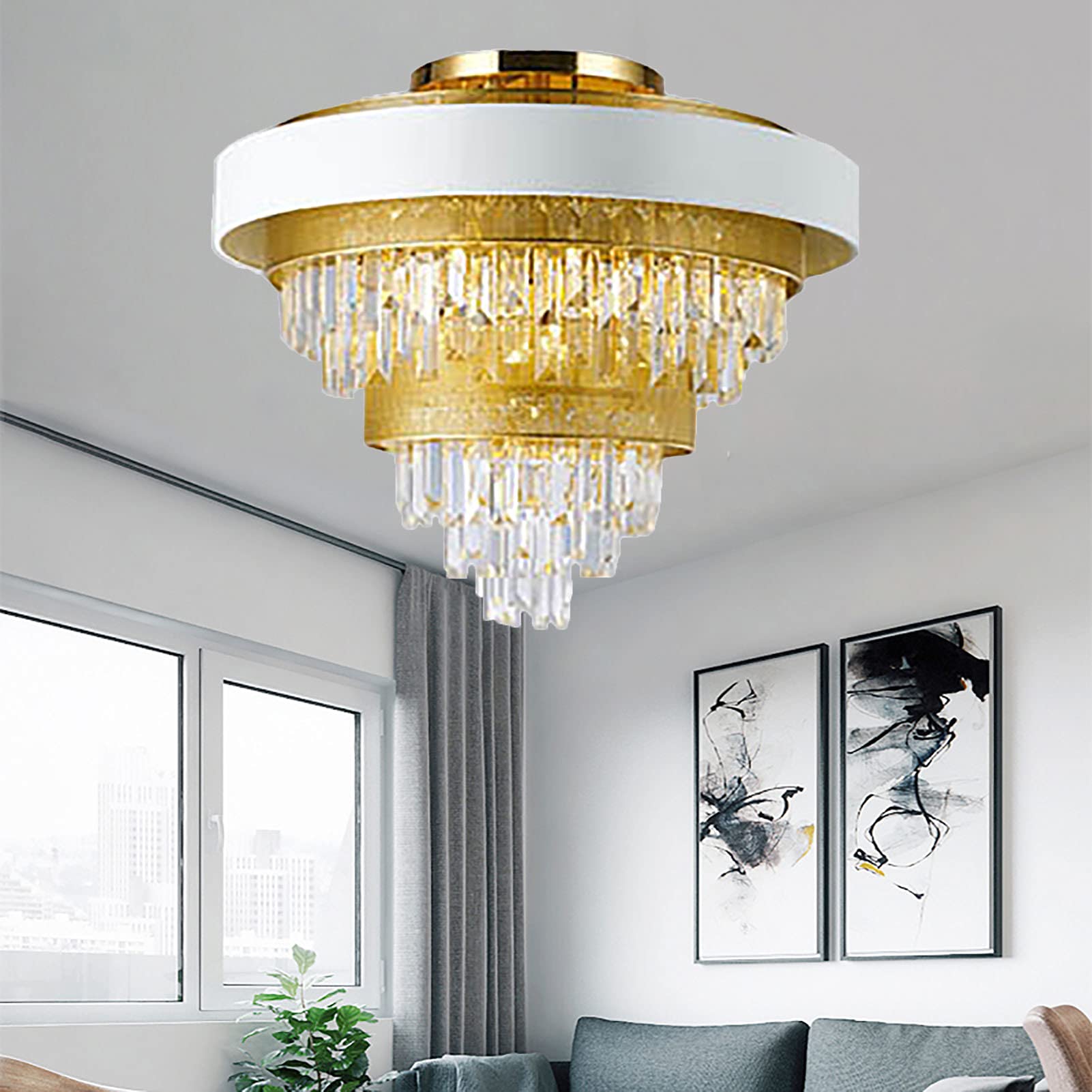 Nowoczesne kryształowe żyrandole sufitowe, przezroczyste kryształowe lampy K9 Flush Mount, elegancka okrągła lampa wisząca LED do salonu, jadalni, sypialni, salonu - biała 62x60cm