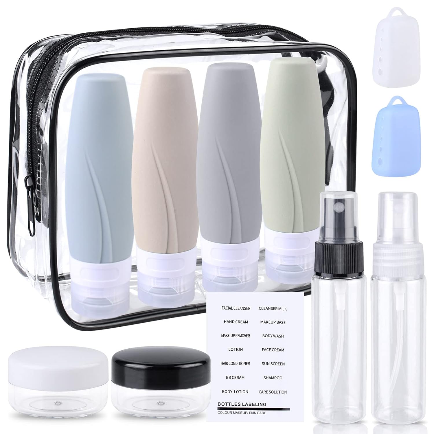 DONGDA Silikon Reiseflaschen Set – 4x 90 Ml, Auslaufsicher, Mit Kulturbeutel, Für Shampoo, Duschgel & Lotion