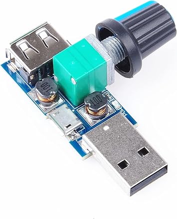 5W Mini USB Fan Air Volume Speed Stepless Governor Module DC 4-12V to 2.5-8V Speed Control Knob with Switch Function 1pc