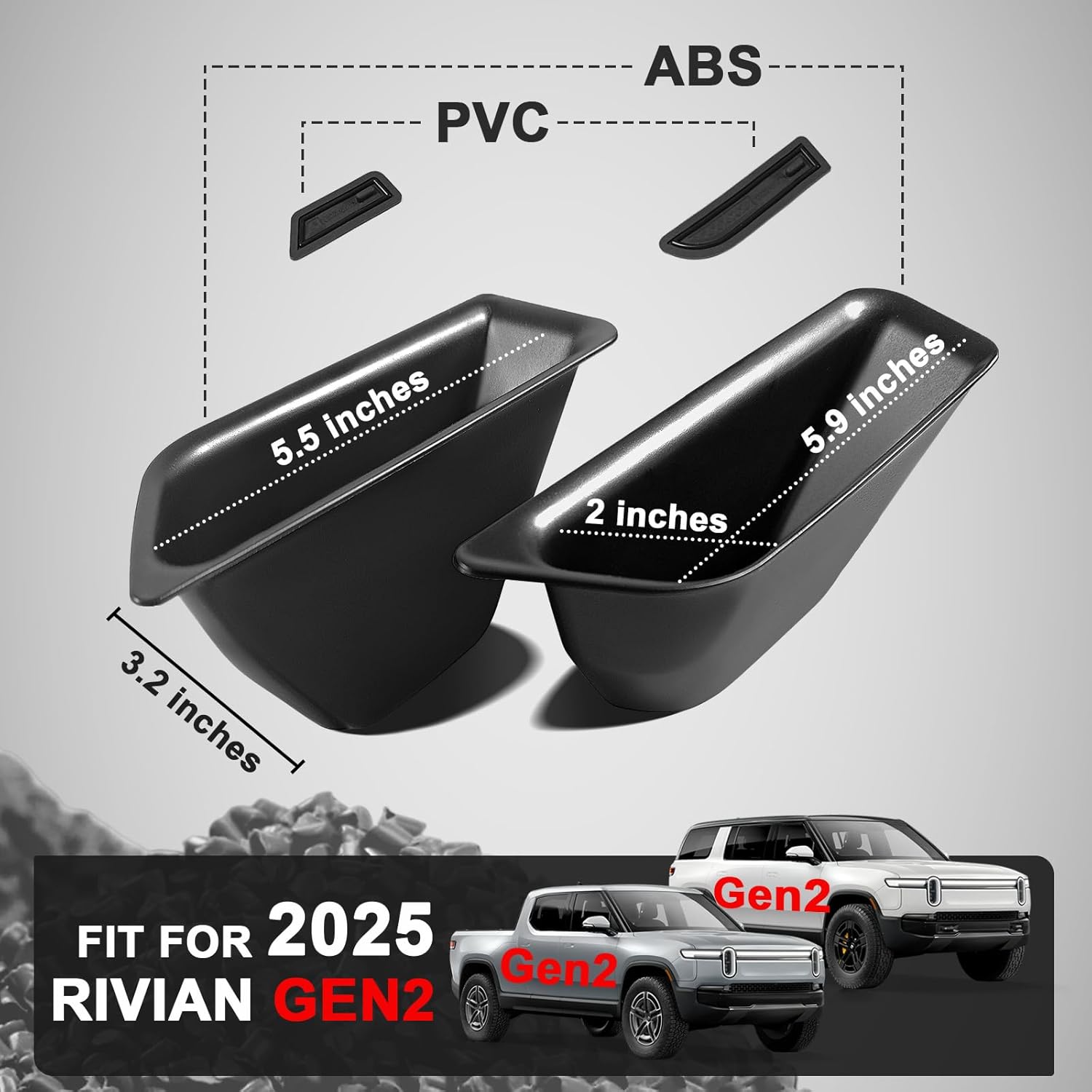 BestEvMod Upgrade 4PCS Front & Rear Door Side Storage Organizer fit for Rivian R1T/R1S 2026 2025 Gen2 Interior Accessories Inner Door Handle Storage Box Insert Tray ABS Material Anti-Scratch
