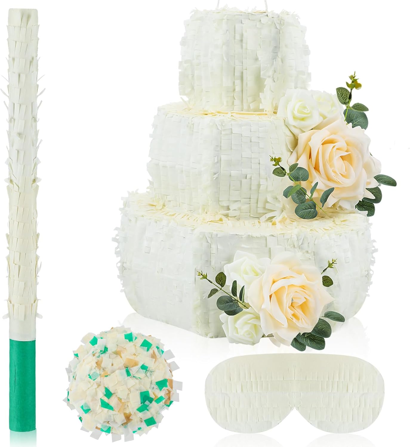 17.7 Inch Cake Piñata with Stick and Blindfold Bridal Shower Birthday Party Supplies Cake Shape Piñata for Weddings Summer Hawaii Party Decoration