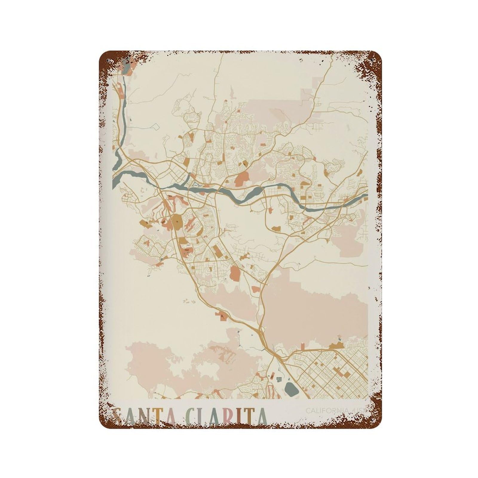 xiaoxiaoshen Santa Clarita Map California Travel Gift Boho Wall Decor Art Metal Tin Poster Modern Home Decor Art Home Bar Shop Decorations Vintage Sign 40x30cm
