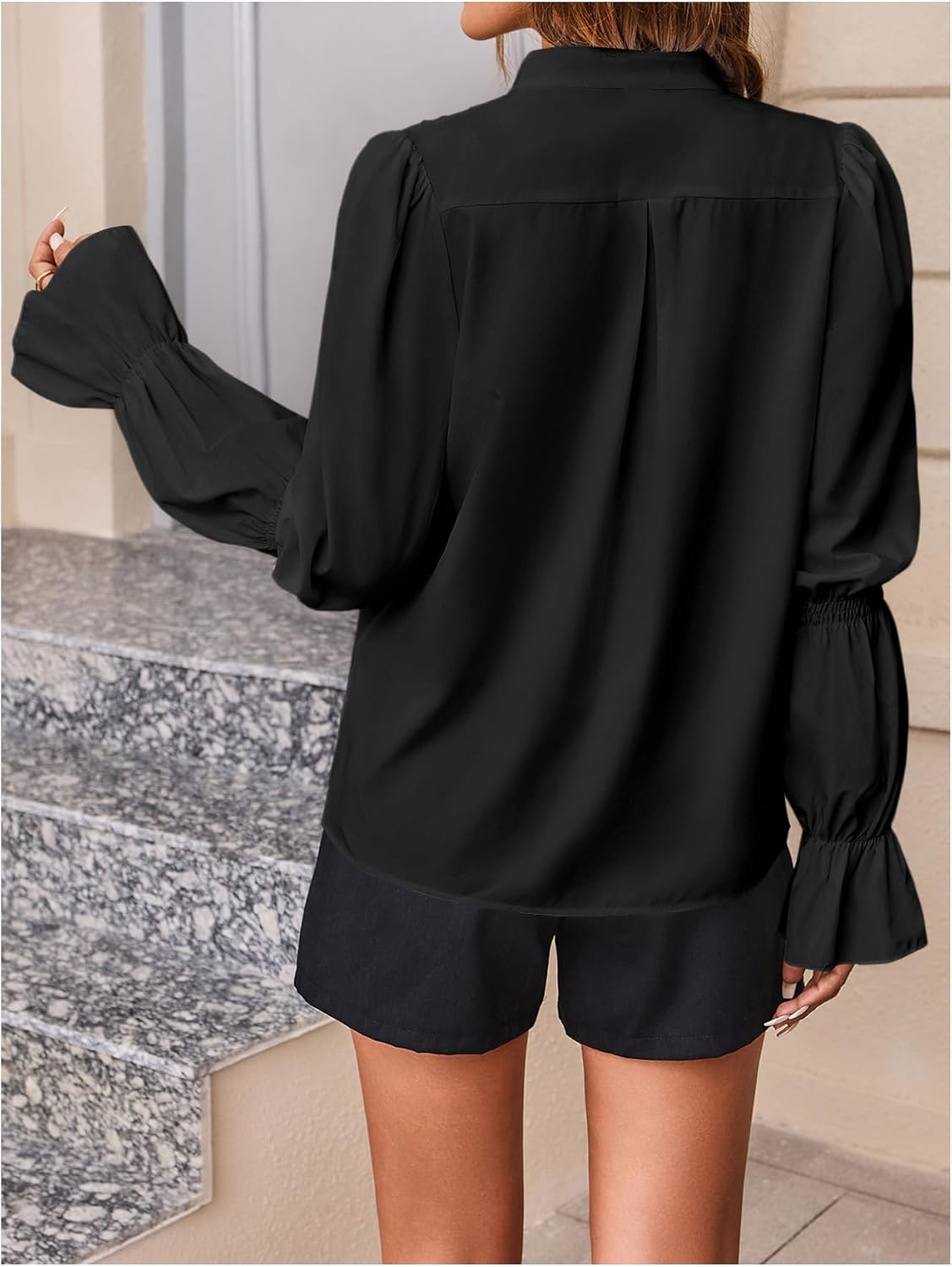 SweatyRocks Women's Puff Sleeve Button Down Shirt Vintage Loose Fit Blouse Dressy Casual Tops - Image 2