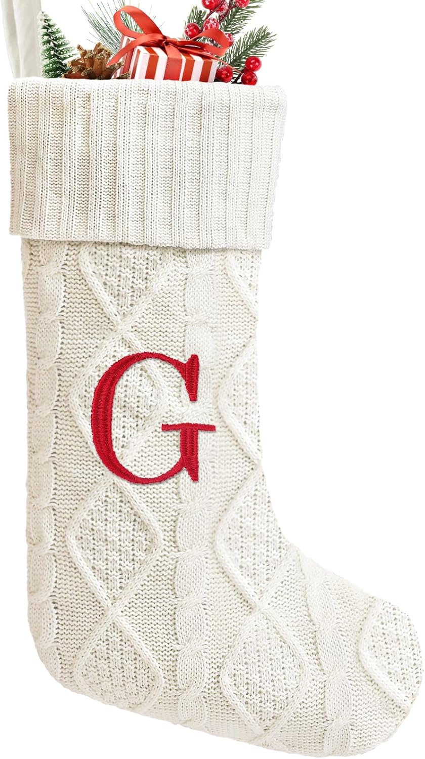 Yoochee 21 Inches Knitted Christmas Stockings with Initials