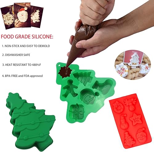 Miniatura 6 de Paquete de 3 moldes de silicona de Navidad, molde de silicona antiadherente de gran tamaño, molde de silicona con forma de árbol de Navidad, Papá