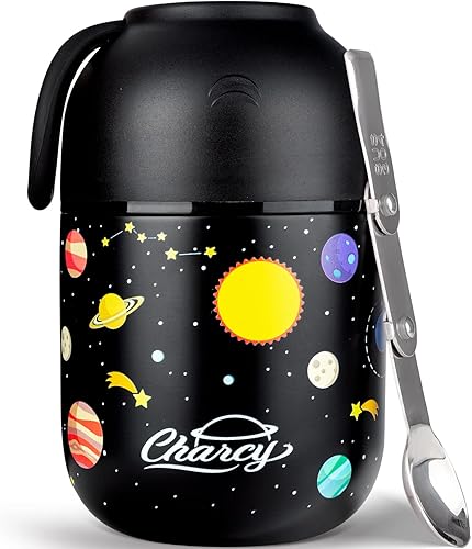 Charcy Termo infantil de 17 onzas para comida caliente termo de sopa con cuchara plegable tarro de comida aislado para alimentos calientes y fríos