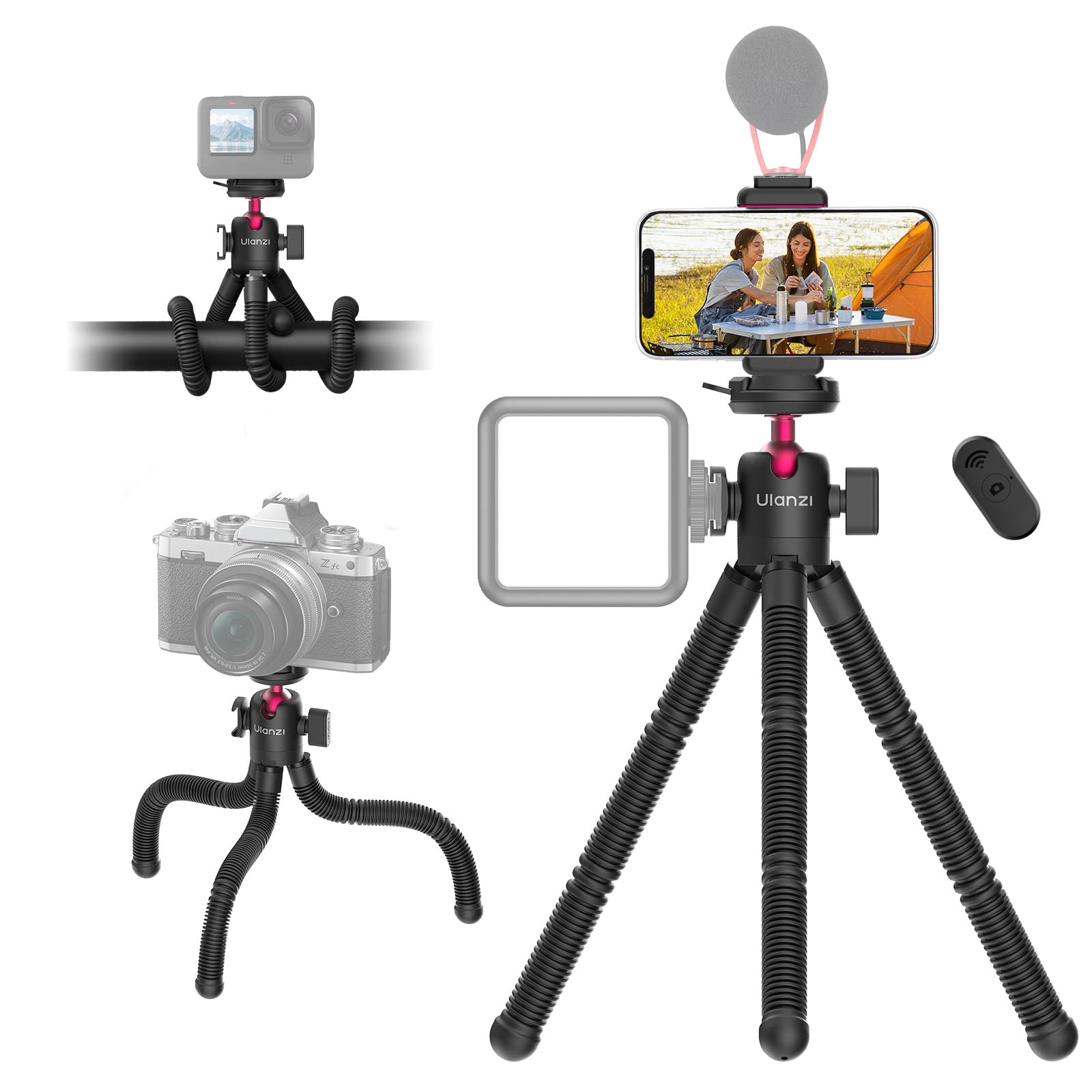 ULANZI MT-91 Flexible Octopus Tripod for Phone GoPro Camera 3 in 1 Mini Tripod w Bluetooth Remote CKA