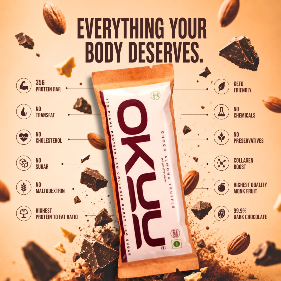 OKUU Choco Almond Truffle Plant Protein Bar | Founder Batch 35G | 5G Engineered Space Grade Nutrition | Keto Friendly Vegan High Protein Snack | Collagen Boost | Pack of 30 — Amazon image 9