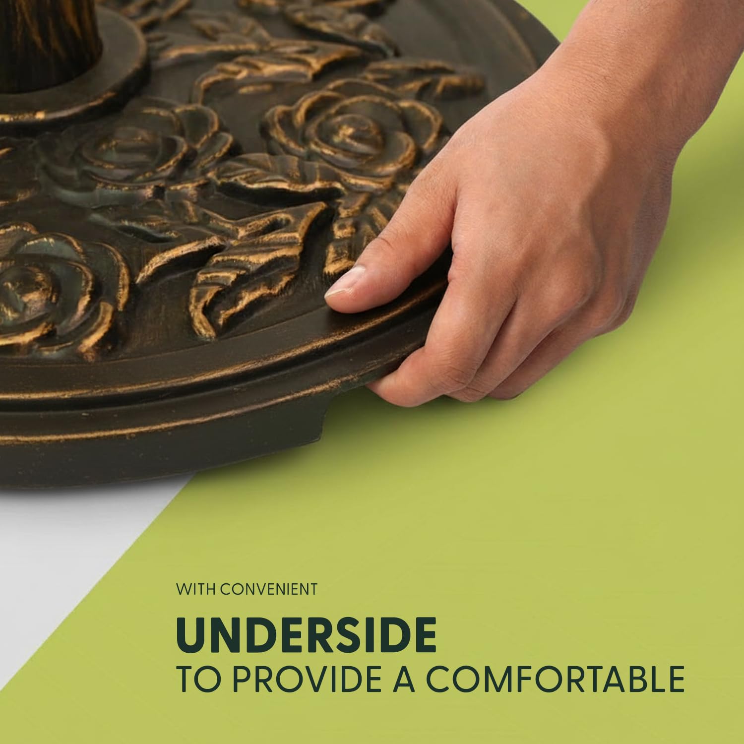 KEPLIN 9kg Cast Iron Effect Parasol Base with Floral Pattern – Heavy Duty Garden Patio Furniture Stand for Umbrella, Canopy, Gazebo, Awning etc. – Diameter 45mm (9kg, Bronze) — view 6