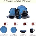 HomeVSS 16-Piece Porcelain Dinnerware Set with Reactive Glaze - Plates & Bowls Sets, 4 Deep Plates, Bowls, Mugs, Microwave & Dishwasher Safe, Stackable Art Tableware for Family- Capri Blue