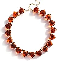 YUJIE Amber Acrylic Heart Choker Necklace for Women - Vintage Punk Chunky Statement Pendant Jewelry