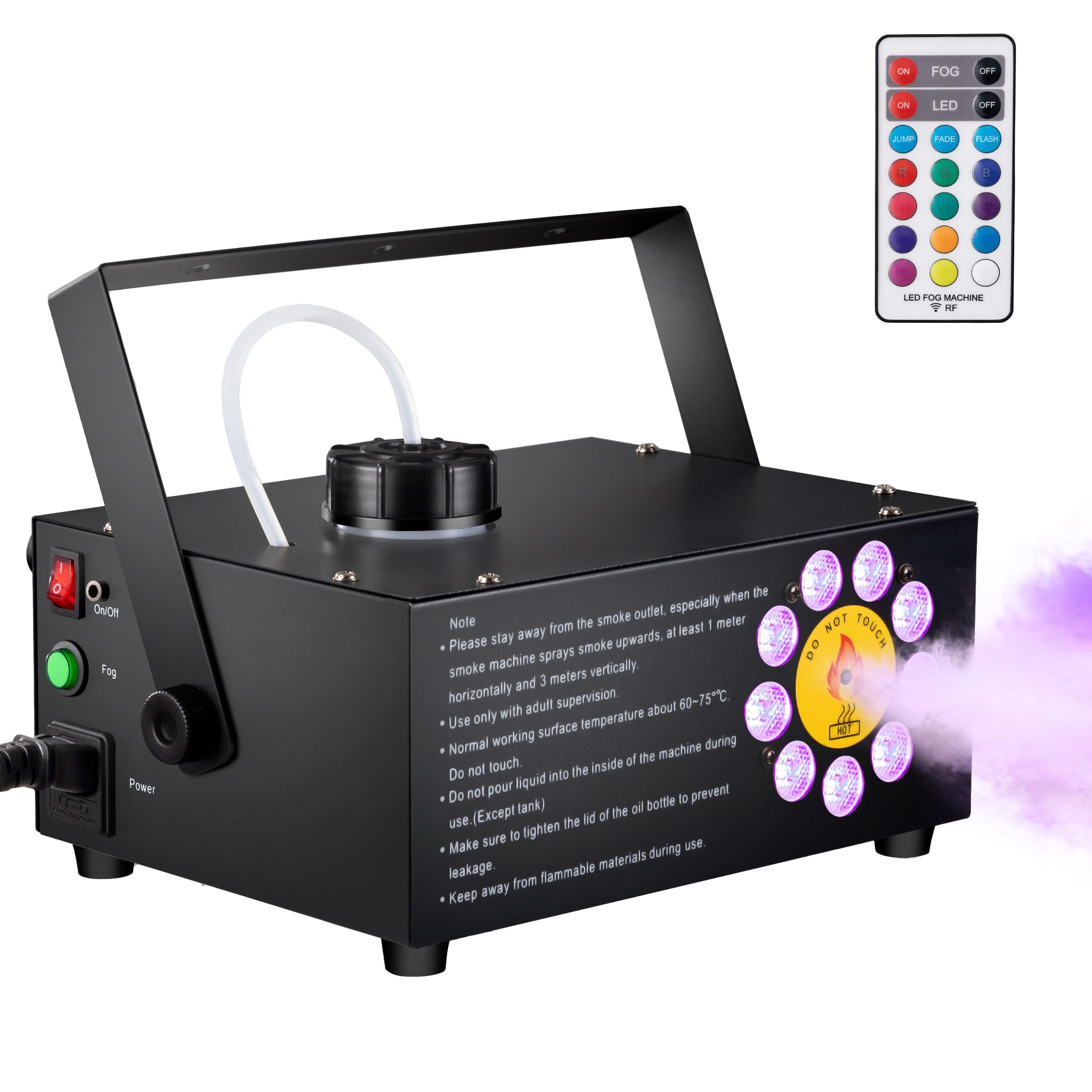 Sunolga Fog Machine with 9 LED Lights 12 Colors, 500W 2500 CFM Horizontal and Vertical Halloween Smoke Machine with 2-in-1 Wireless Remote Control and 3 Auto Modes for Christmas, Party, Stage Effect