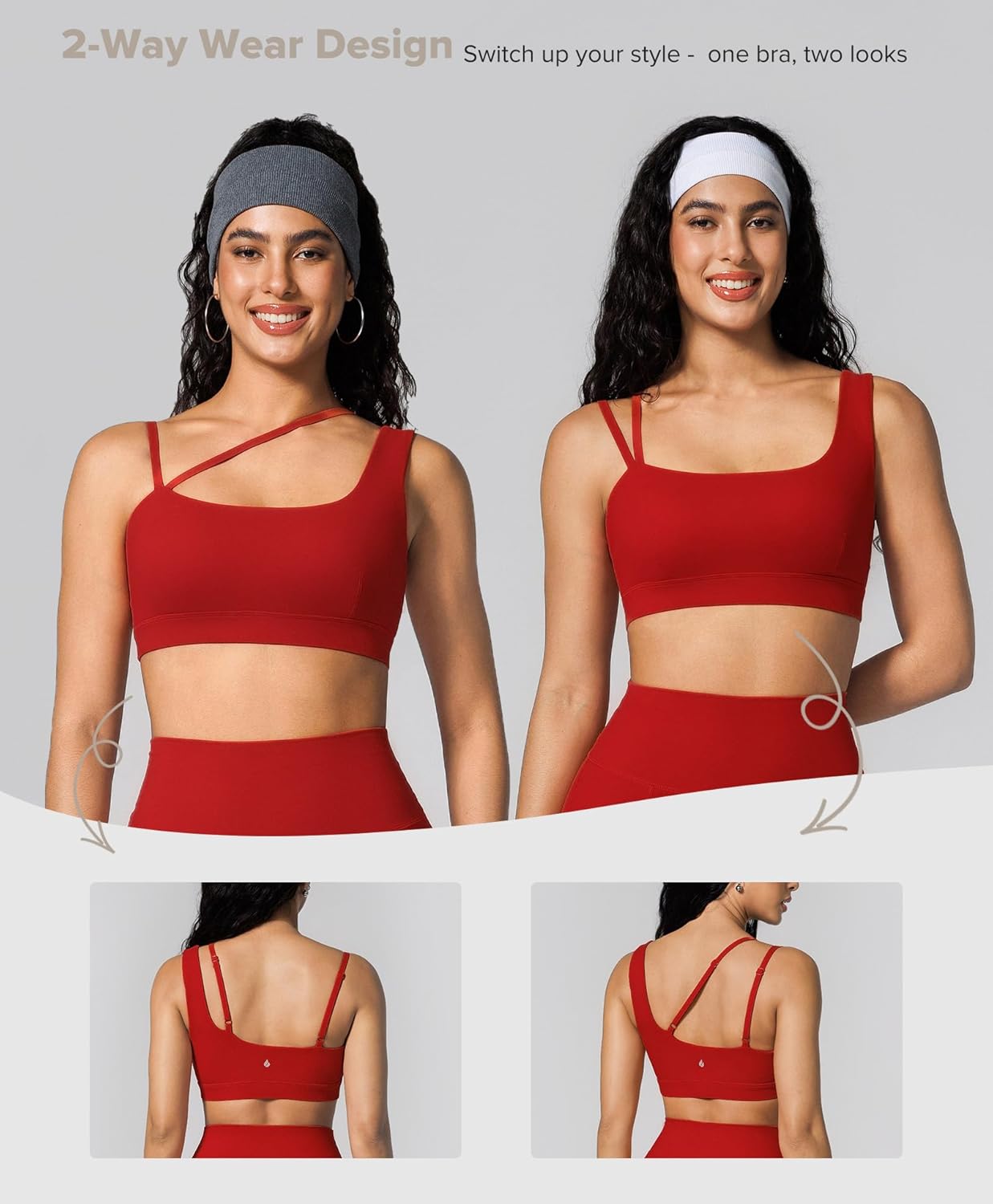 BRXL Sports Bra for Women Adjustable Spaghetti Strap Removable Pads Low Impact Light Support Yoga Pilates Thin Strap