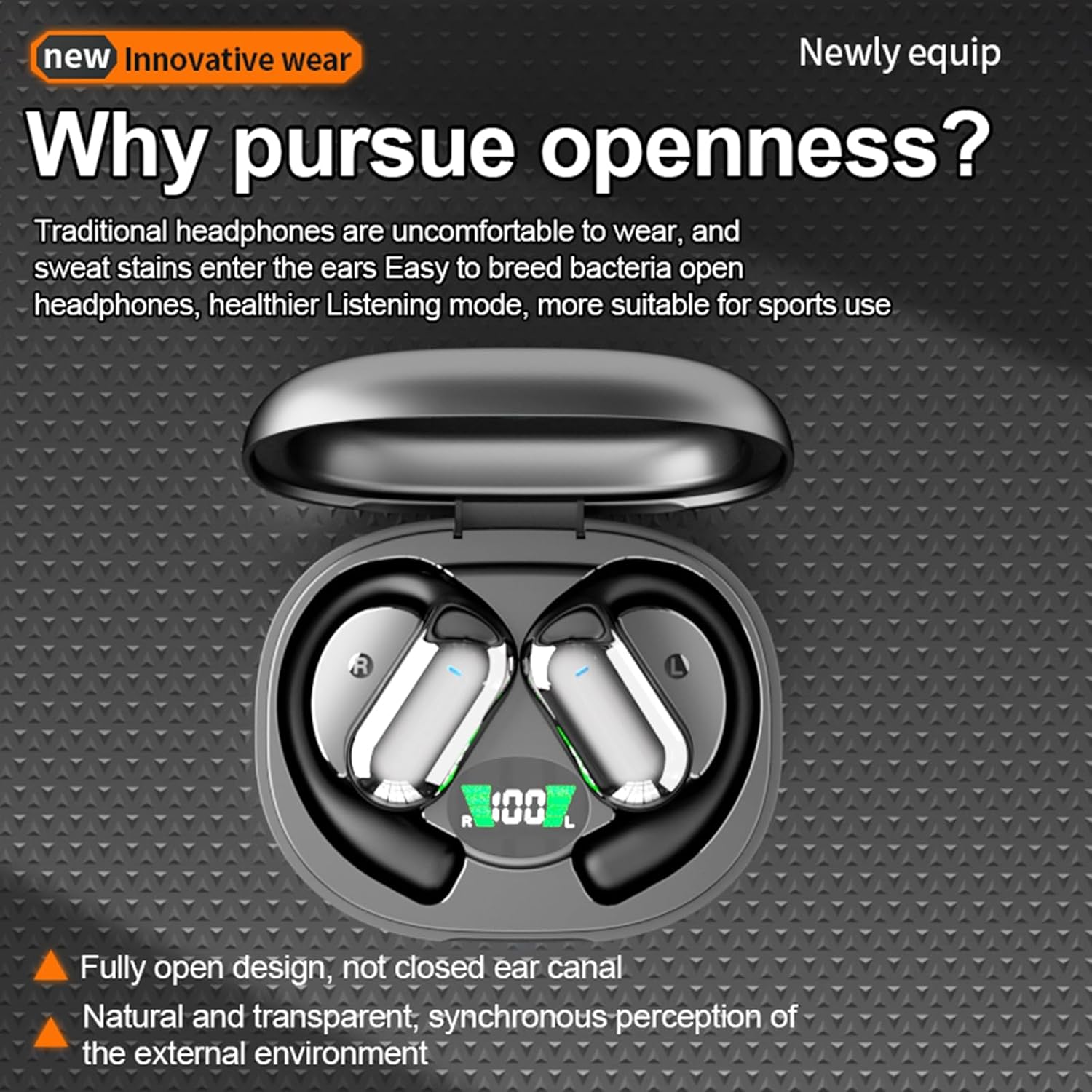 Wireless Headphones, Bluetooth Earbuds Stereo Deep Bass Over Ear Bud with Earhooks, ENC Noise Cancelling Mic, IPX7 Waterproof Earphone for Workout/Running - Image 2