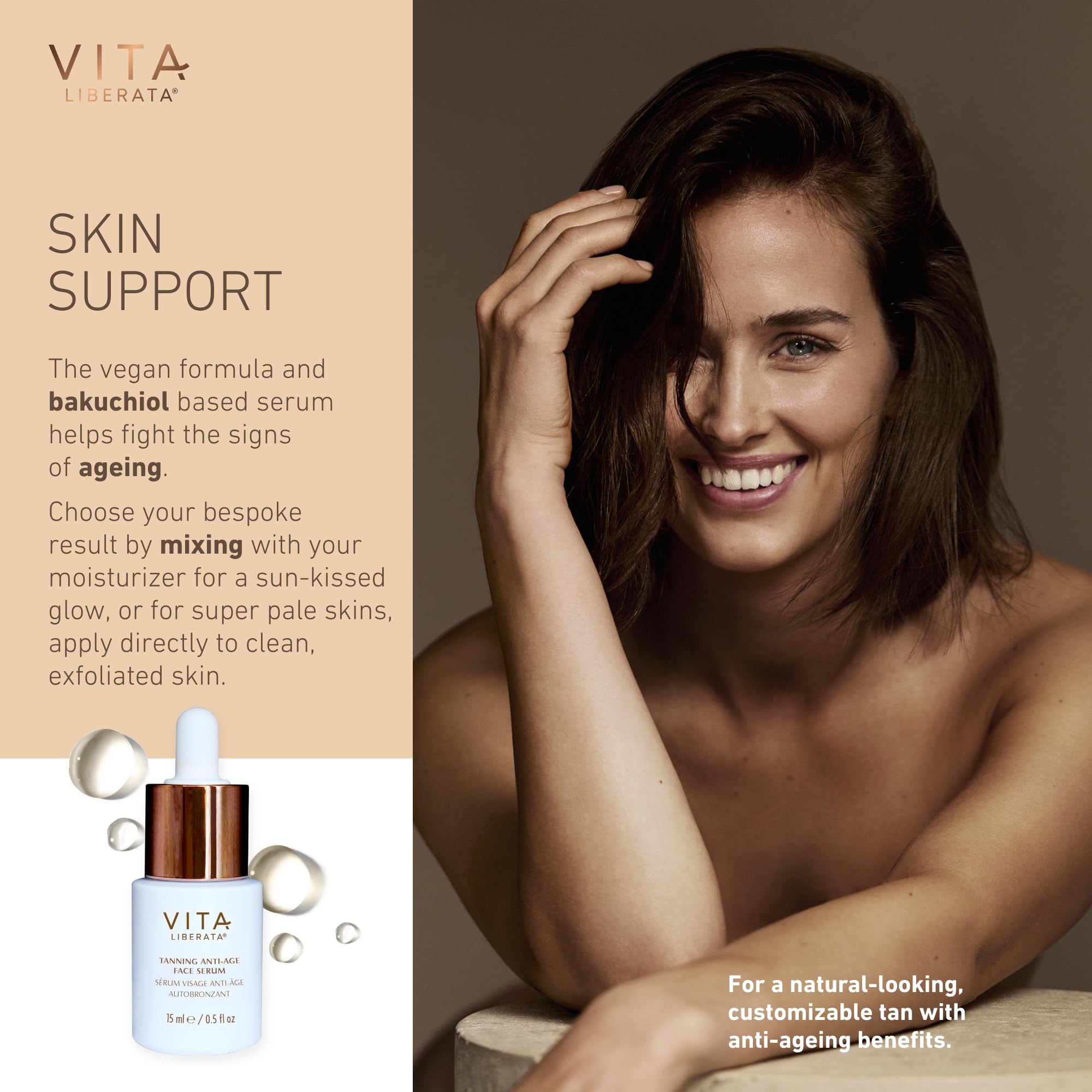VITA LIBERATA Anti Age Serum 15ml & Brush Bundle, Anti-ageing & Hydrating, Customizable Tan - Image 3