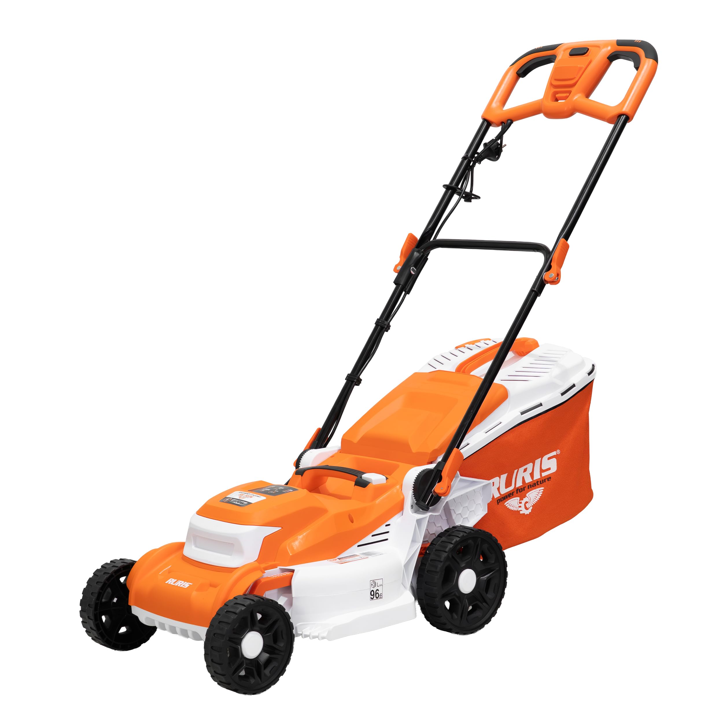 RURIS RXE1800 Confort - Cortacésped eléctrico (1800 W, Ancho 400 mm, 7 Alturas 25-75 mm, 3 Funciones Mulching Bandeja 40 L, Almacenamiento Vertical, asa de Espuma Confort Pro