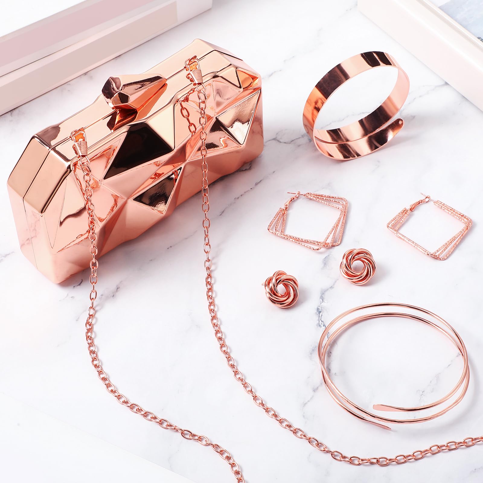 5 Pcs Clutch Purse for Women Evening Prom Purses Metallic Handbag for Valentines Wedding Banquet Retro Jewelry Set