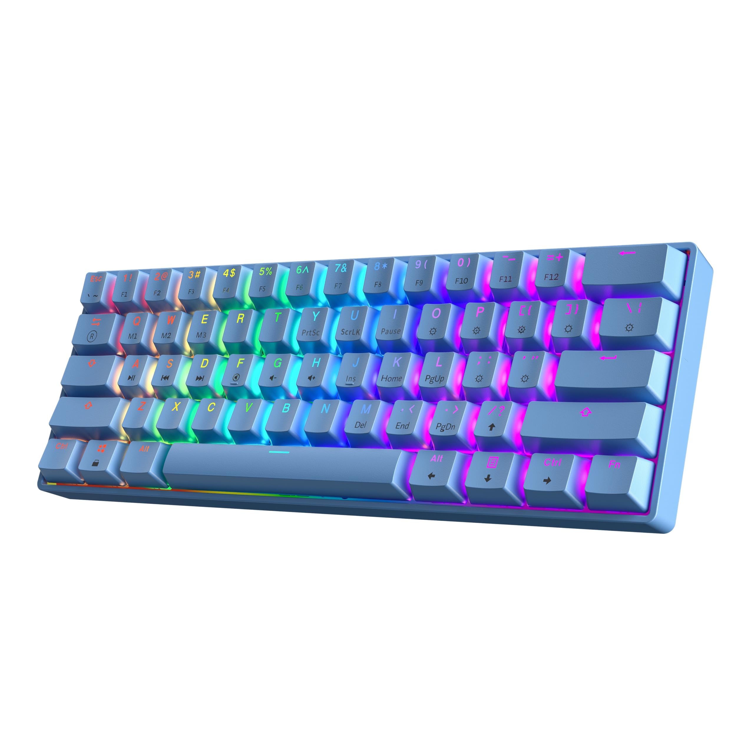 HK GAMING GK61 60% v3 | Hotswap Mechanical Gaming Keyboard | 61 Keys Multi Color RGB LED Backlit for PC/Mac Gamer | US Layout (Blue, Cherry Mx Speed Silver)