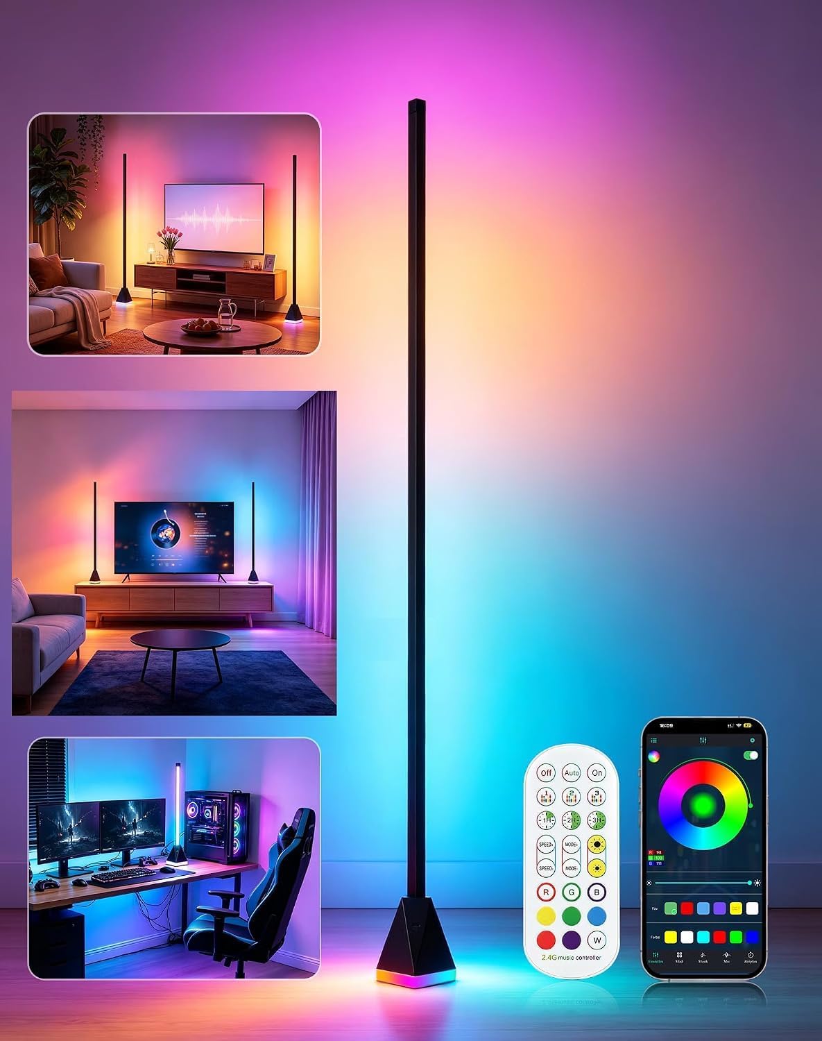 RGB LED Stehlampe Dimmbar 120cm mit App & Fernbedienung