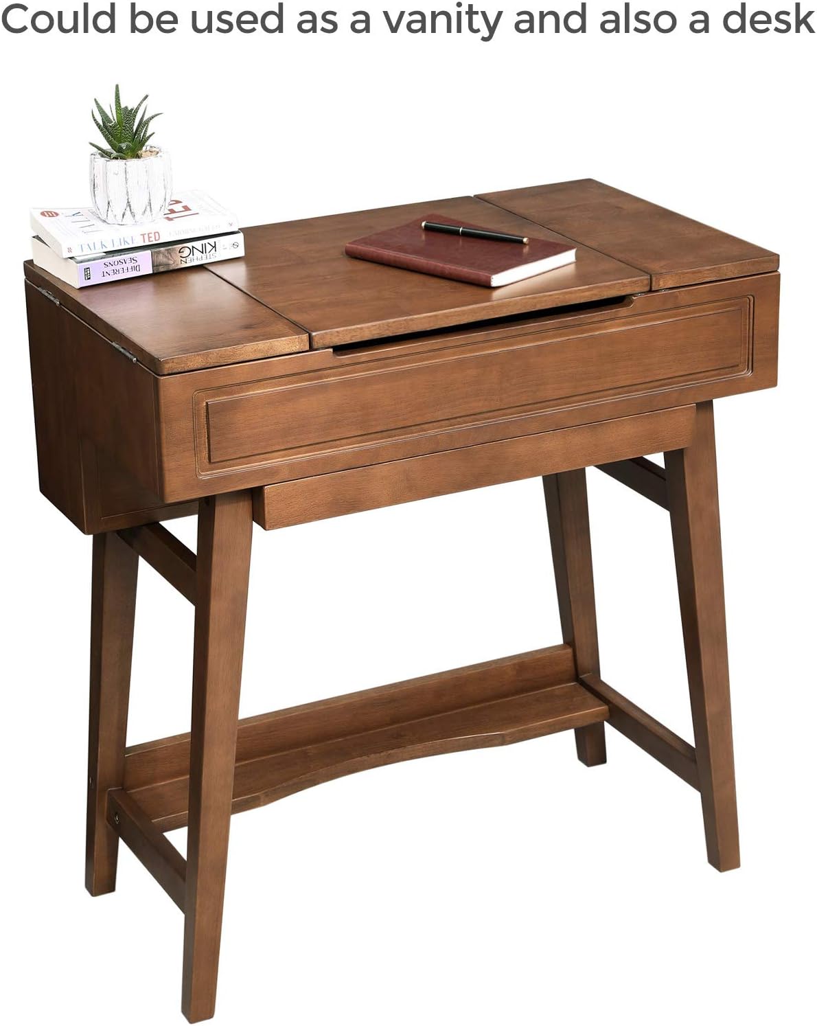 VASAGLE Vanity Table with Flip Top Mirror, Solid Wood Makeup Dressing Table Desk, 6 Organizers for Different Sized Makeup Accessories, 1 Small Drawers for Lipsticks, Powders, Saddle Brown URDT26BR