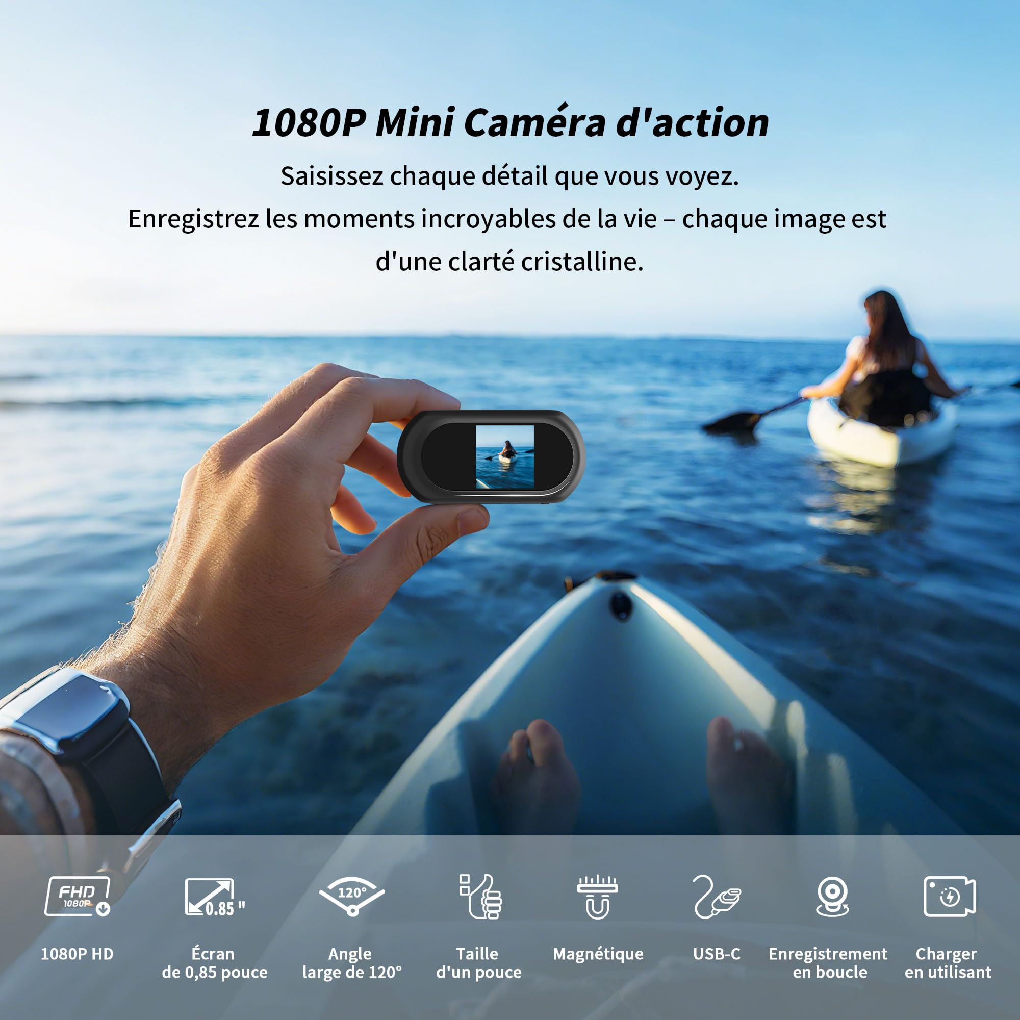 Caméra Sportive 1080P, Caméra d'action Magnétique