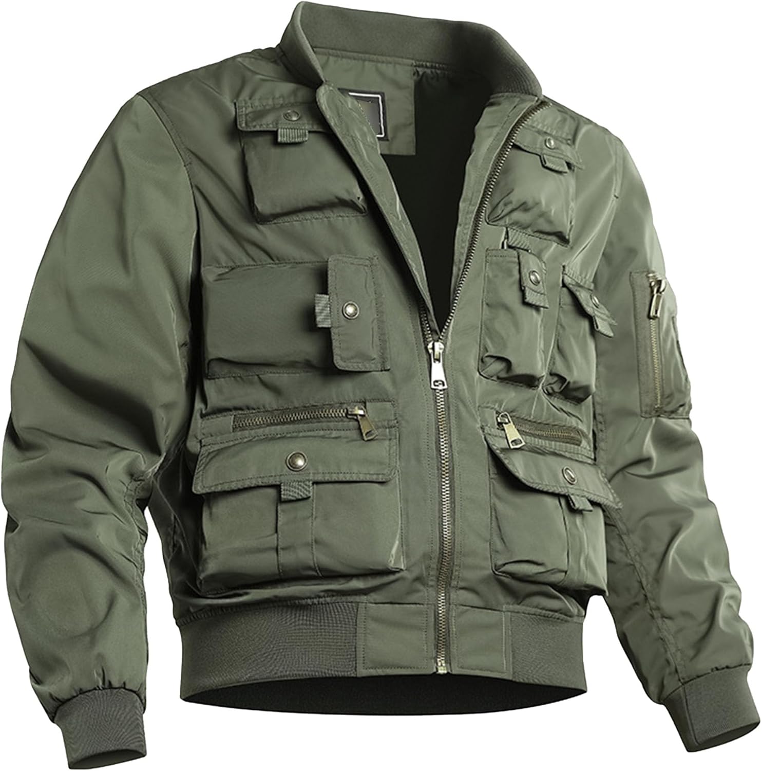 DGKaxiyaHM Men's Retro Baseball Bomber Jacket Business Multiple Pockets Coat Windproof Military Waterproof Outerwear (Large,Army Green 1)