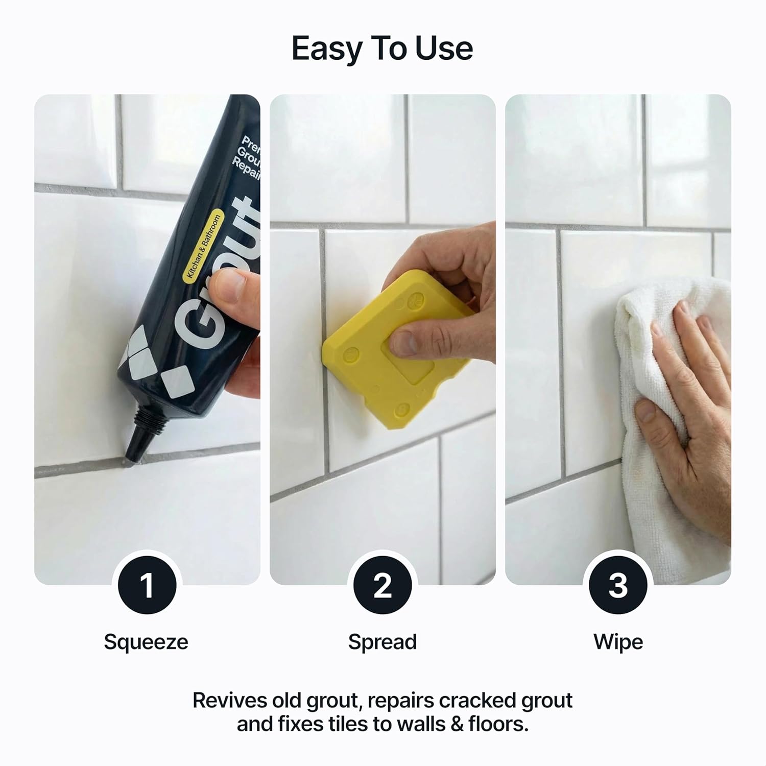 Hemway Grey Grout Reviver Kit | Ready Mixed Grout Repair 400g / 210ml with 4 Piece Profiling Tool Kit | Wall & Floor Tile Adhesive, Kitchen Bathroom Shower, Fast Drying