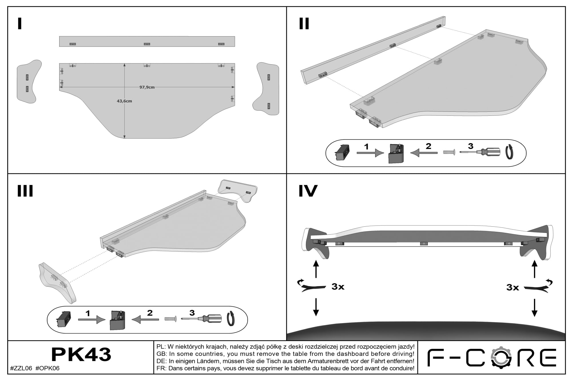 F-CORE Tavolini per cruscotto Camion Compatibile per DAF XF 105 01.06-12.13 Centrale Grigio