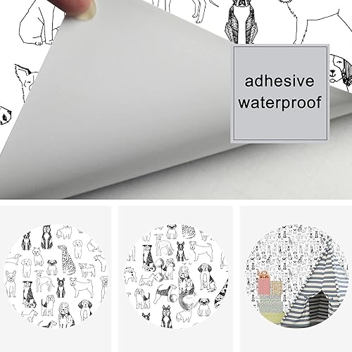Miniatura 8 de UniGoos Papel tapiz autoadhesivo para perros en blanco y negro, papel de contacto extraíble para habitación de niños, armarios, pared, decoración de