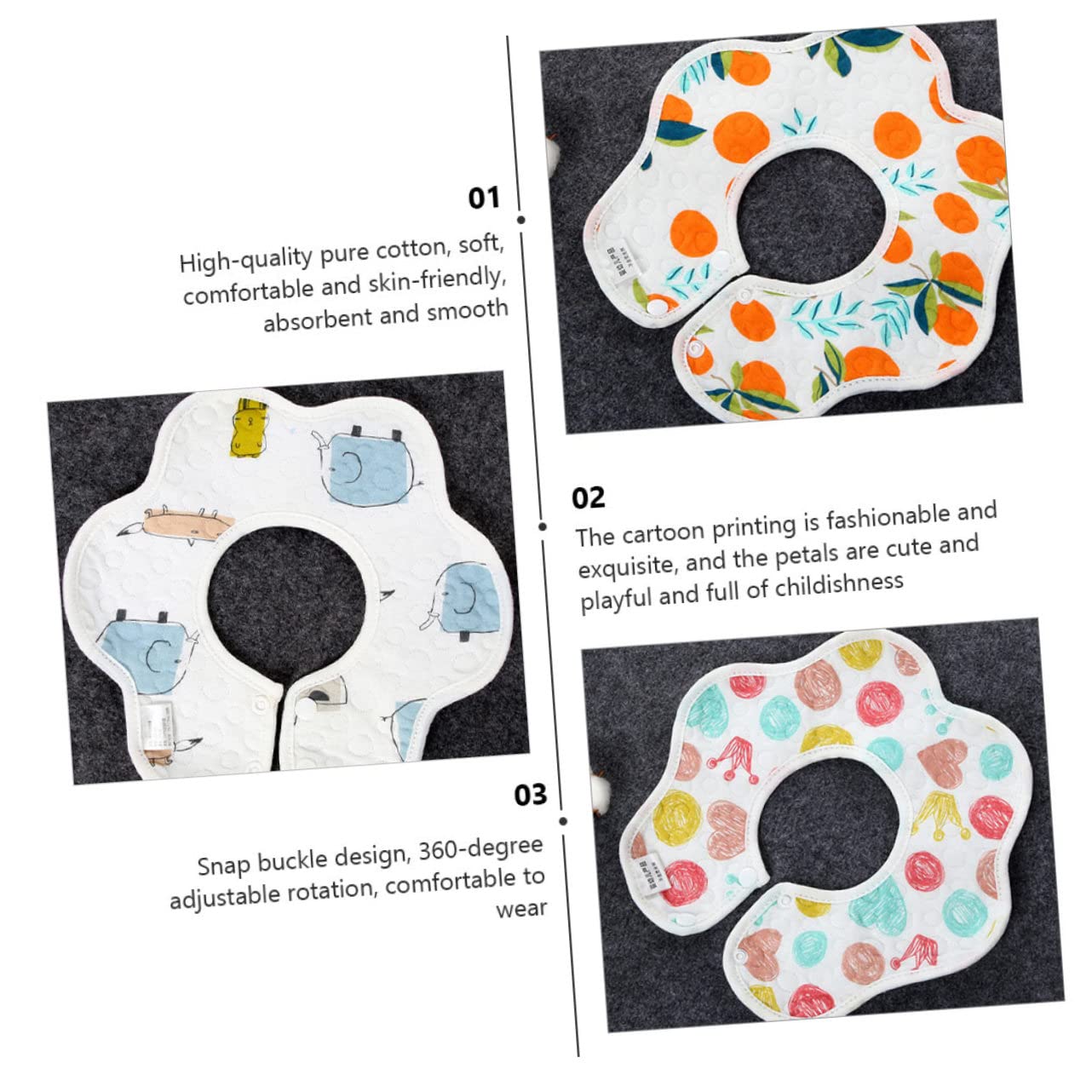 Toyvian 12pezzi Bavaglini Impermeabili Per Cotone Design Petalo e Stampa Cartone Assorbenti e Facili Da Pulire Per Evitare Macchie Di Saliva Durante Lo Svezzamento
