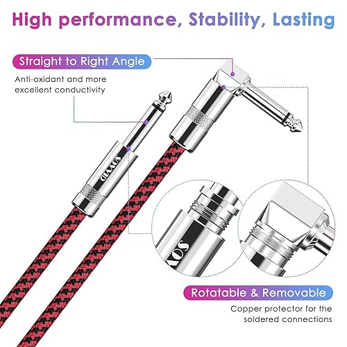 Miniatura 35 de Cable de guitarra de 6 pies para bajo eléctrico, teclado, cable AMP de ángulo recto de 1/4 pulgadas, color negro