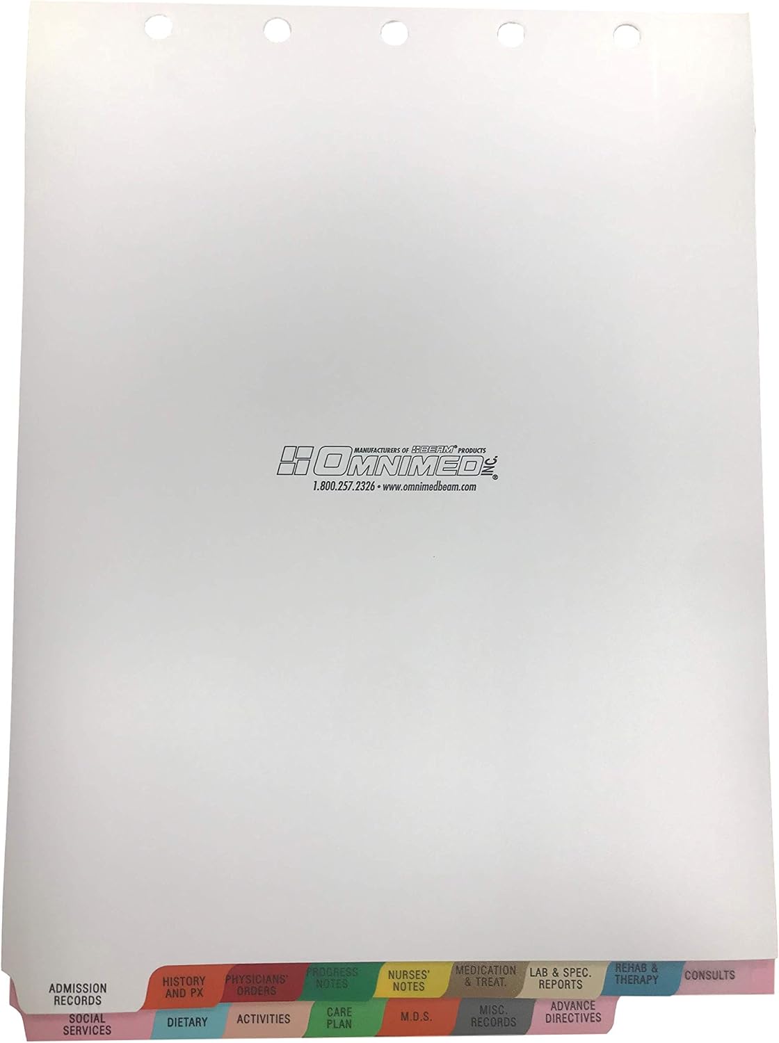 Omnimed 220910 16 Tab Preprinted Poly Chart Dividers with Top Open