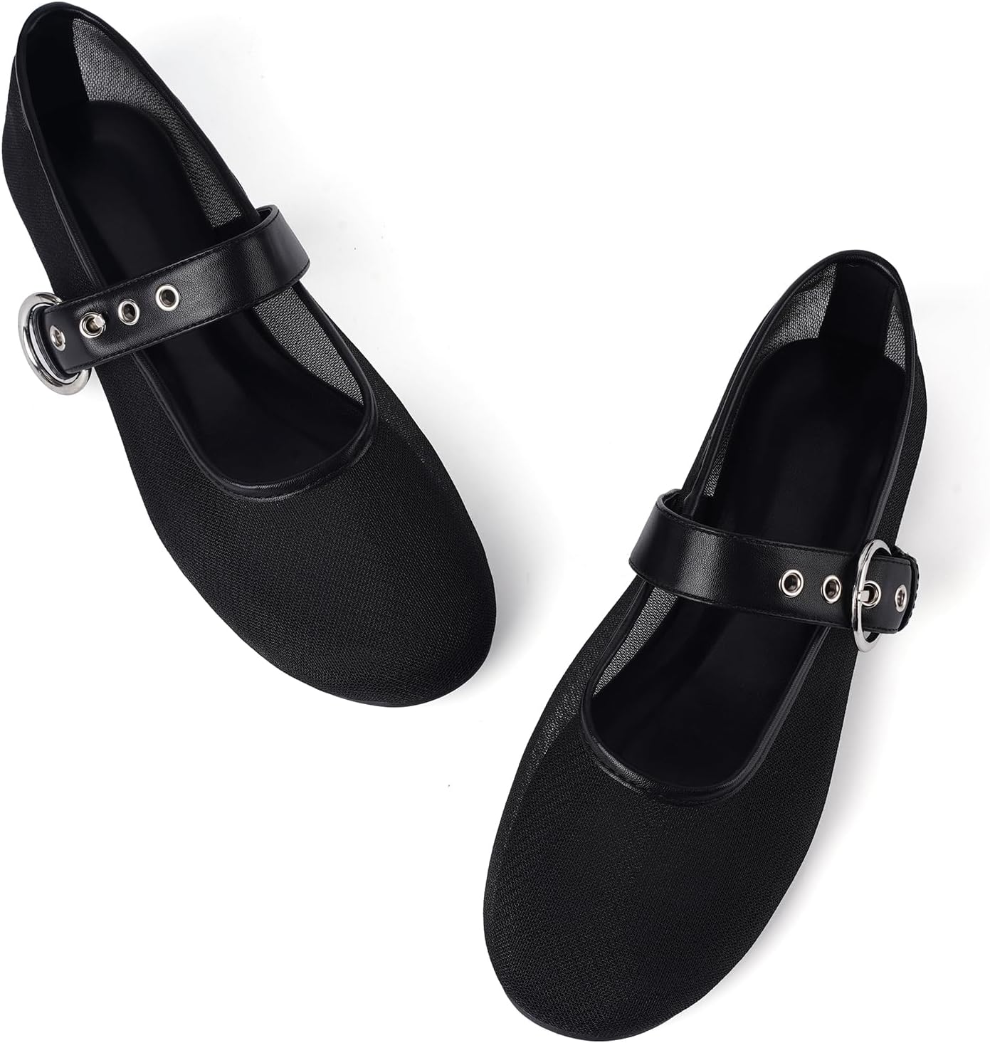 Leopard Mesh Flats for Women Round Toe Mary Jane Ballet Flats Buckle Strap Slip On Casual Breathable Ballerina Shoes - Image 6