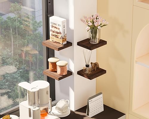 Miniatura 5 de Estantes flotantes para pared Estante de pared de diseño cuadrado de madera maciza con soportes ocultos, almacenamiento que ahorra espacio y