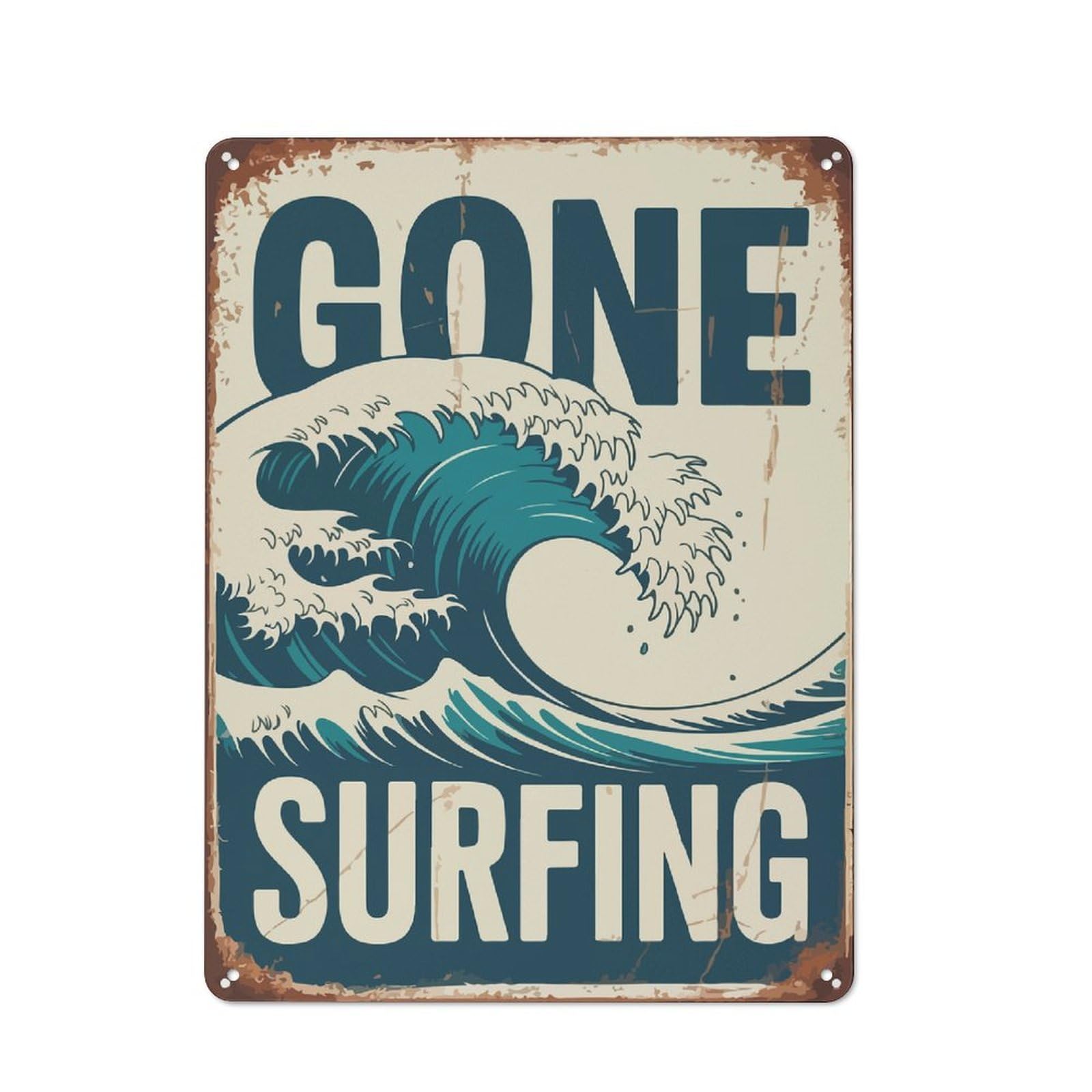 Junmoney Style-12 Gone Surfing Metal Sign Cottage Style Metal Wall Decor 40X30cm, Country Metal Sign For Kitchen, Cottage, Porch Or Garden Room
