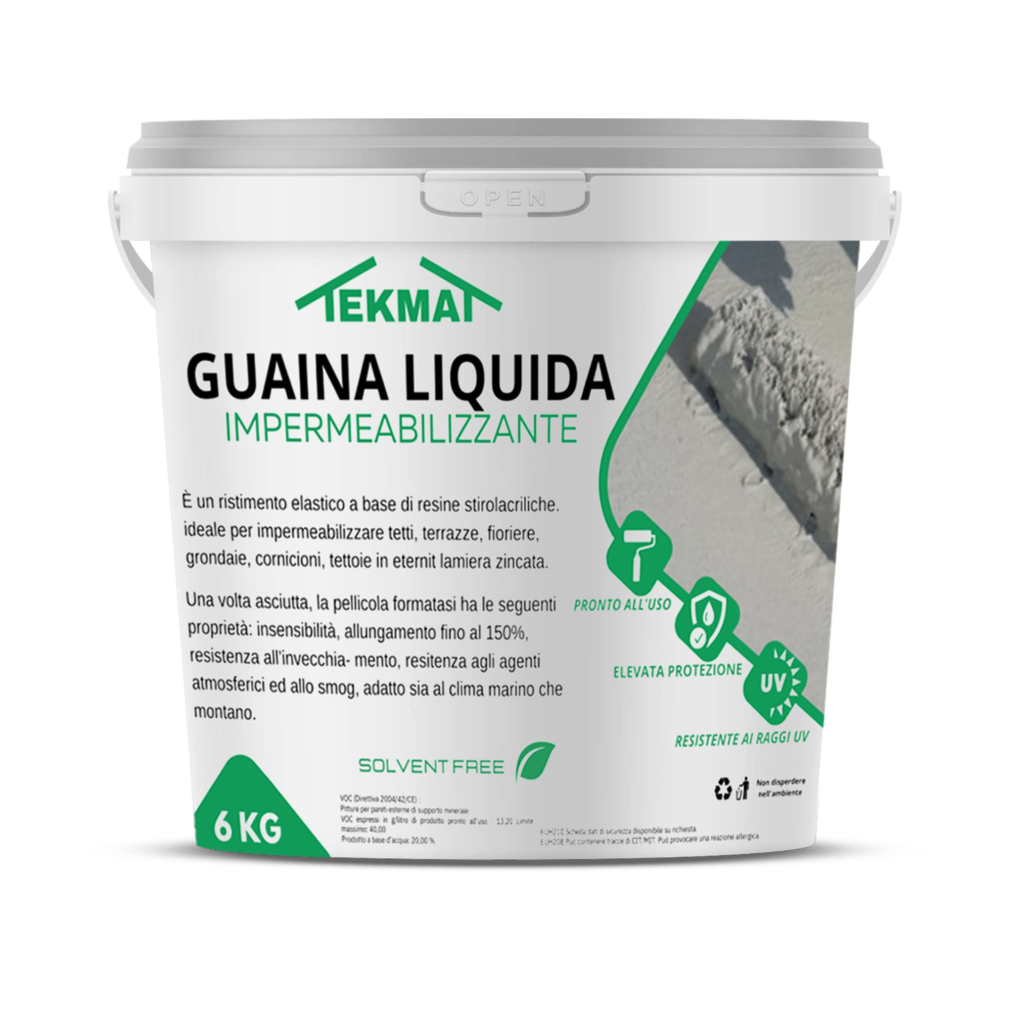 TEKMAT-GUAINA LIQUIDA IMPERMEABILIZZANTE MONOCOMPONENTE VARI COLORI DA1-6-20 KG (6 KG, GRIGIO)