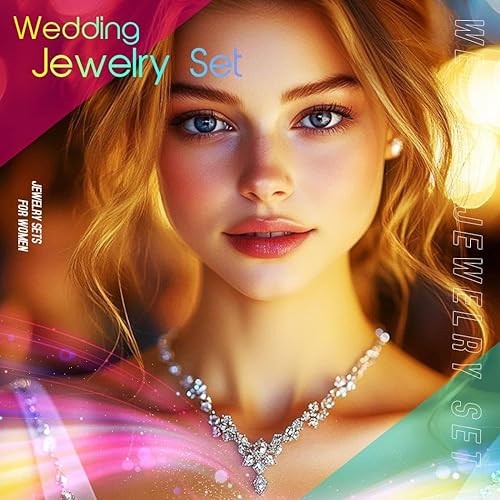 Miniatura 7 de Aukmla Juego de joyas de novia con diamantes de imitación, collar de boda, aretes y pulseras para mujeres y novias