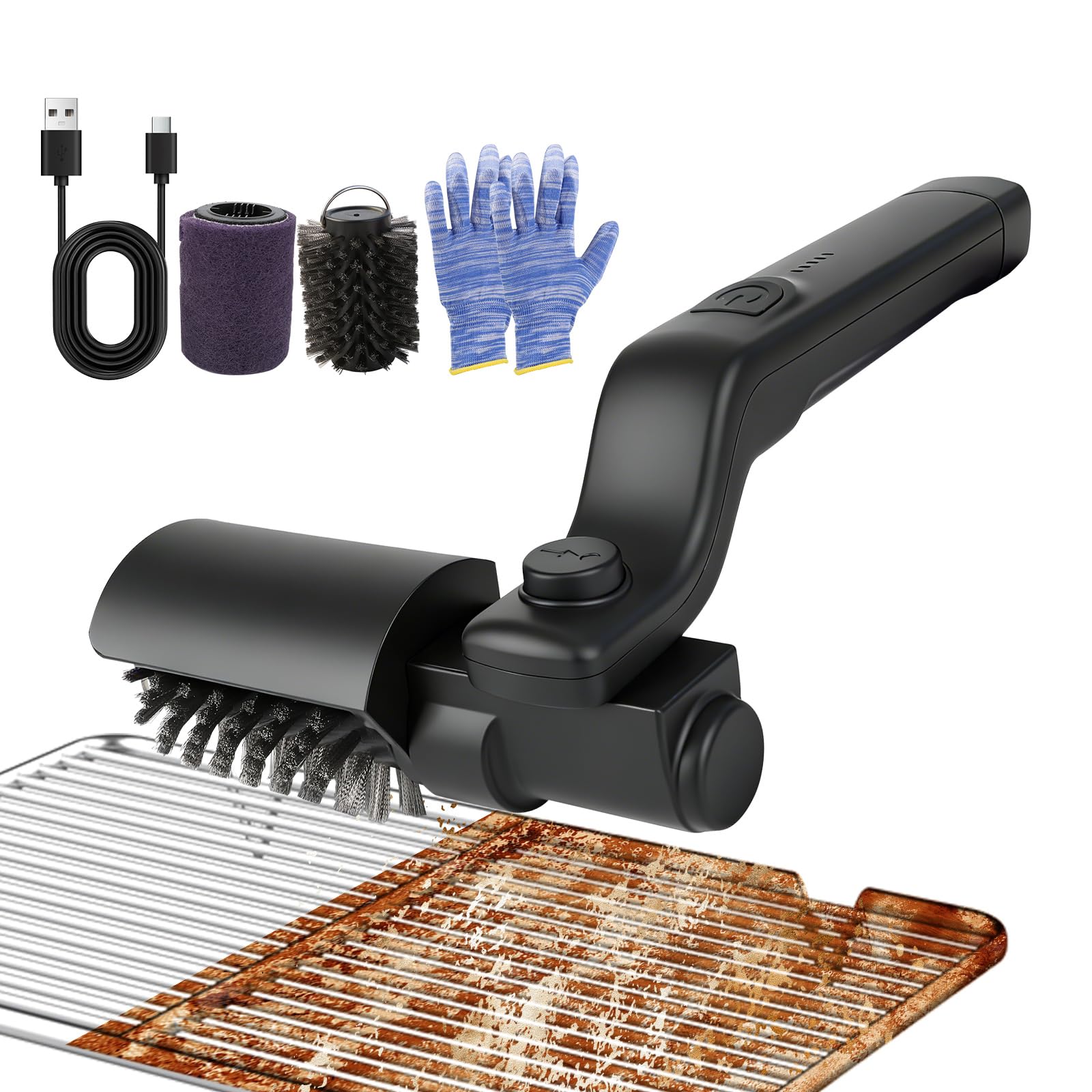 Electric Grill Brush, Cordless Rechargeable Cleaning Brush with 3-Speed Power and 180° Adjustable Angle, 120-Min Runtime, Stainless Steel Waterproof Grill Brush Head for Barbecue Grates