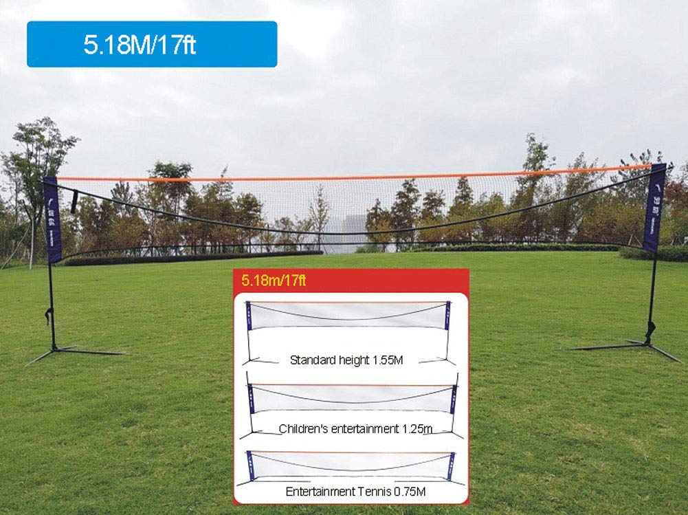 APOE Rete Badminton 5metri/6metri Portatile, Rete Pallavolo da Giardino, Pieghevole, Regolabile in Altezza e Larghezza, Facile da Installare per Interni ed Esterni