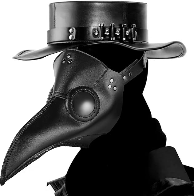 Hukermoon Plague Doctors Mask Retro Steampunk Faux Leather Bird Mask Gothic Cosplay Long Nose Bird Beak Mask for Halloween Costume Props