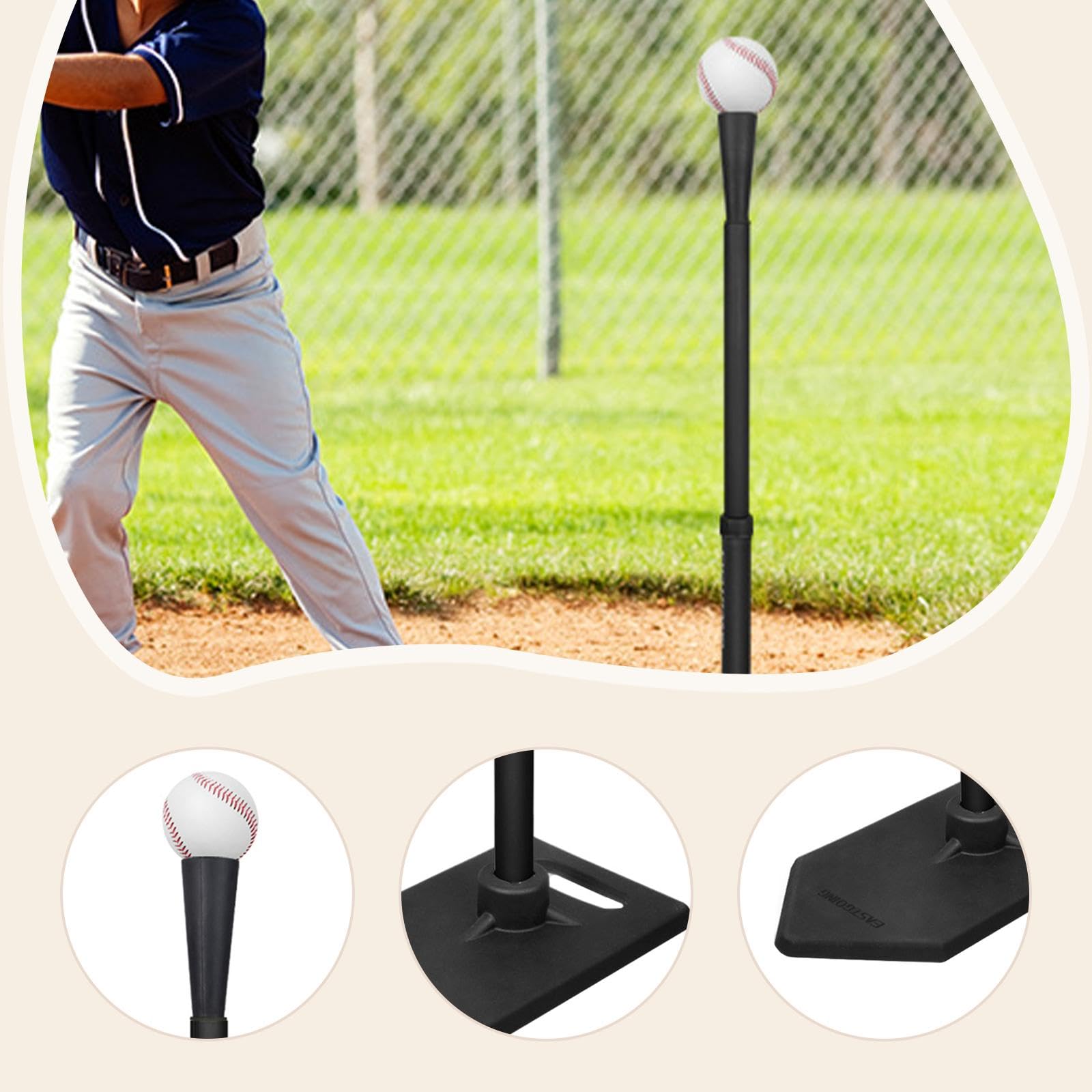 tee de bateo de béisbol Ajustable en Altura de 48 a 81 cm, Soporte portátil versátil para Principiantes y Profesionales, Montaje Sencillo