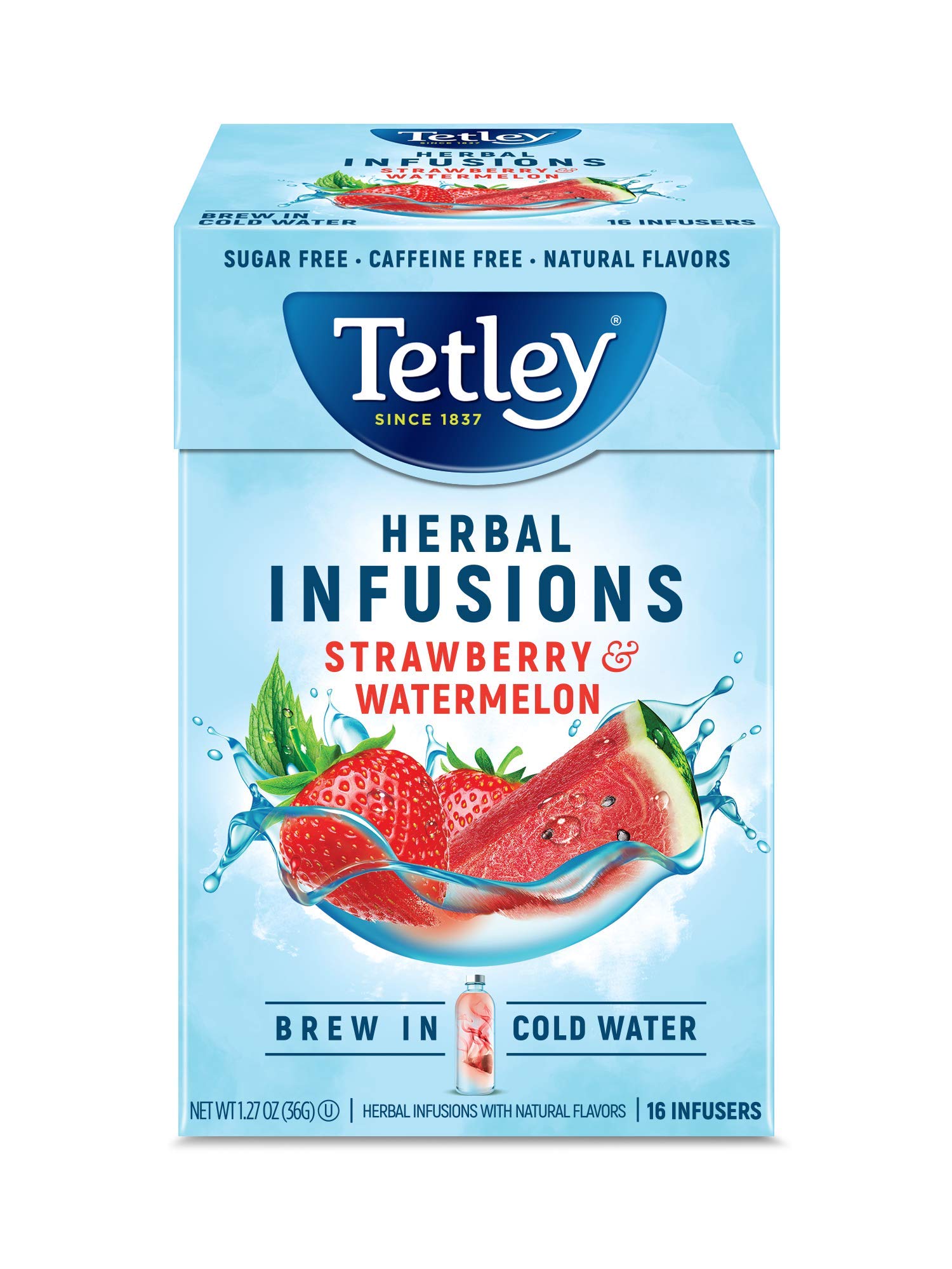 Photo 1 of Tetley Herbal Infusions Cold Brew Tea, Strawberry & Watermelon, Cold Water Herbal Tea, Rainforest Alliance Certified,16 Tea Bags (Pack of 3) *EXP 06.2023* 