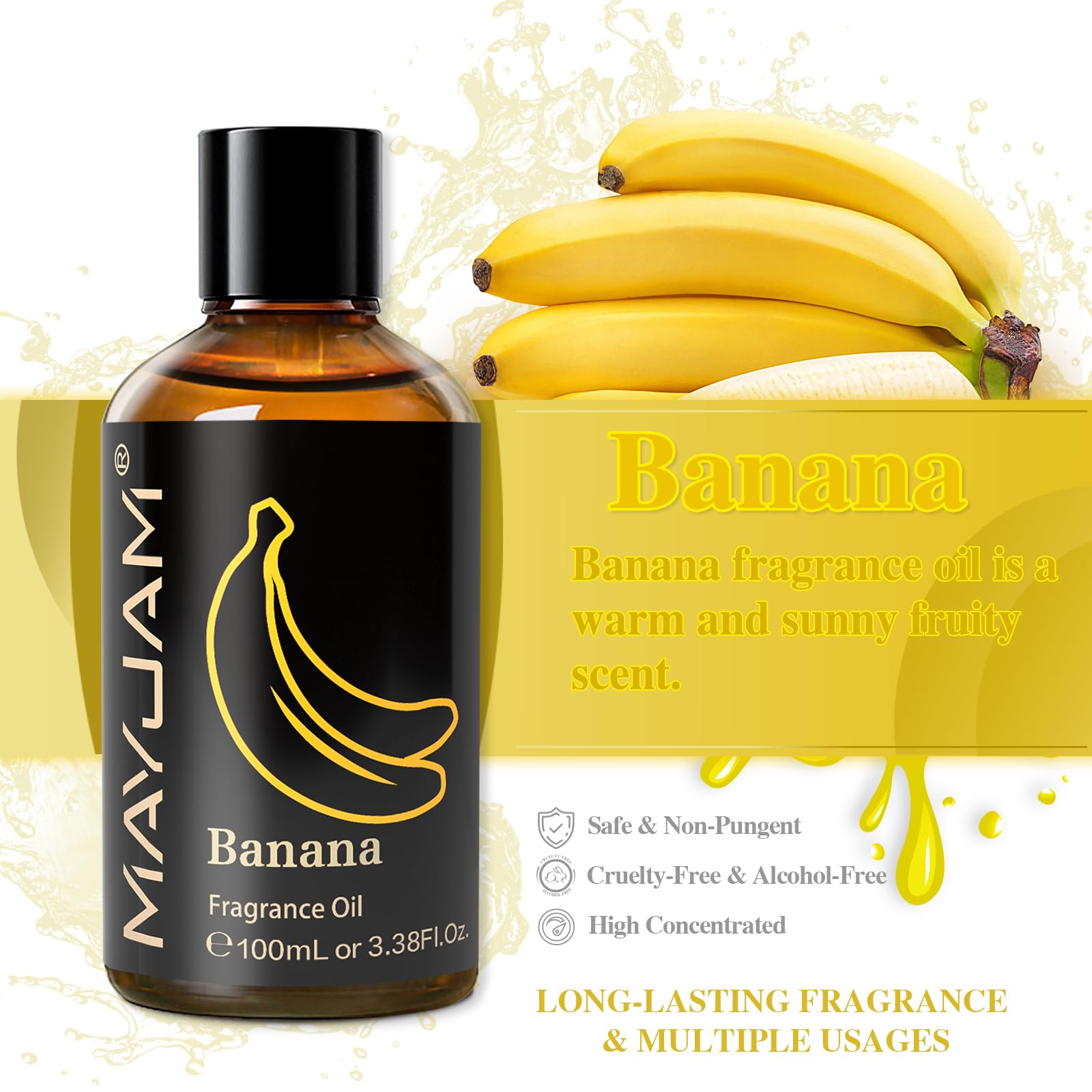 MAYJAM Olio Essenziale di Banana 100ml, Olio Di Fragranza Premium Per Diffusori di Olio Essenziali, Aromaterapia, Casa, Bruciatore Di Olio