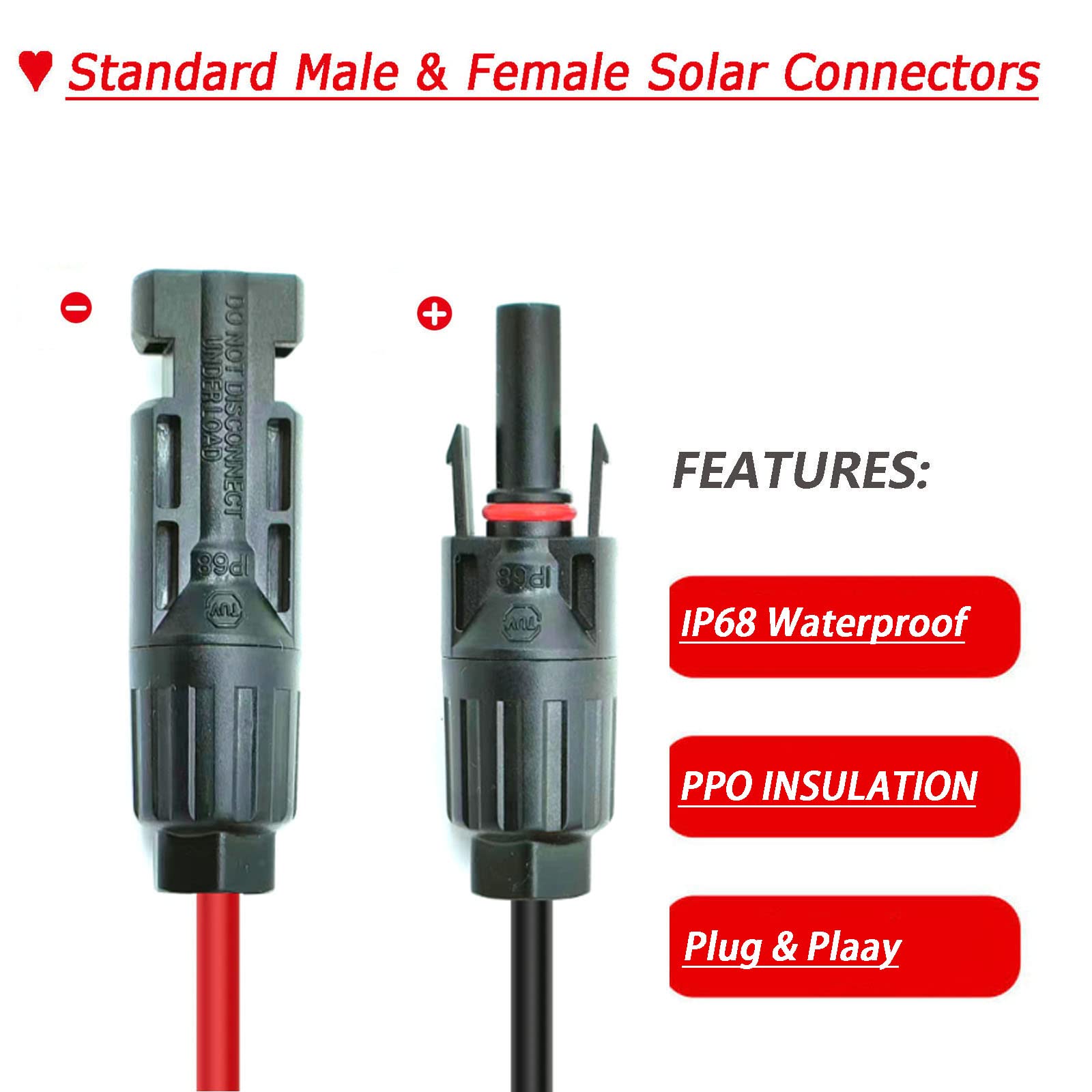 Kit de panel solar de 12 AWG de 50 pies, cable de carga a conectores XT60i, adaptador para estaciones eléctricas portátiles, generadores solares (12AWG 50FT)