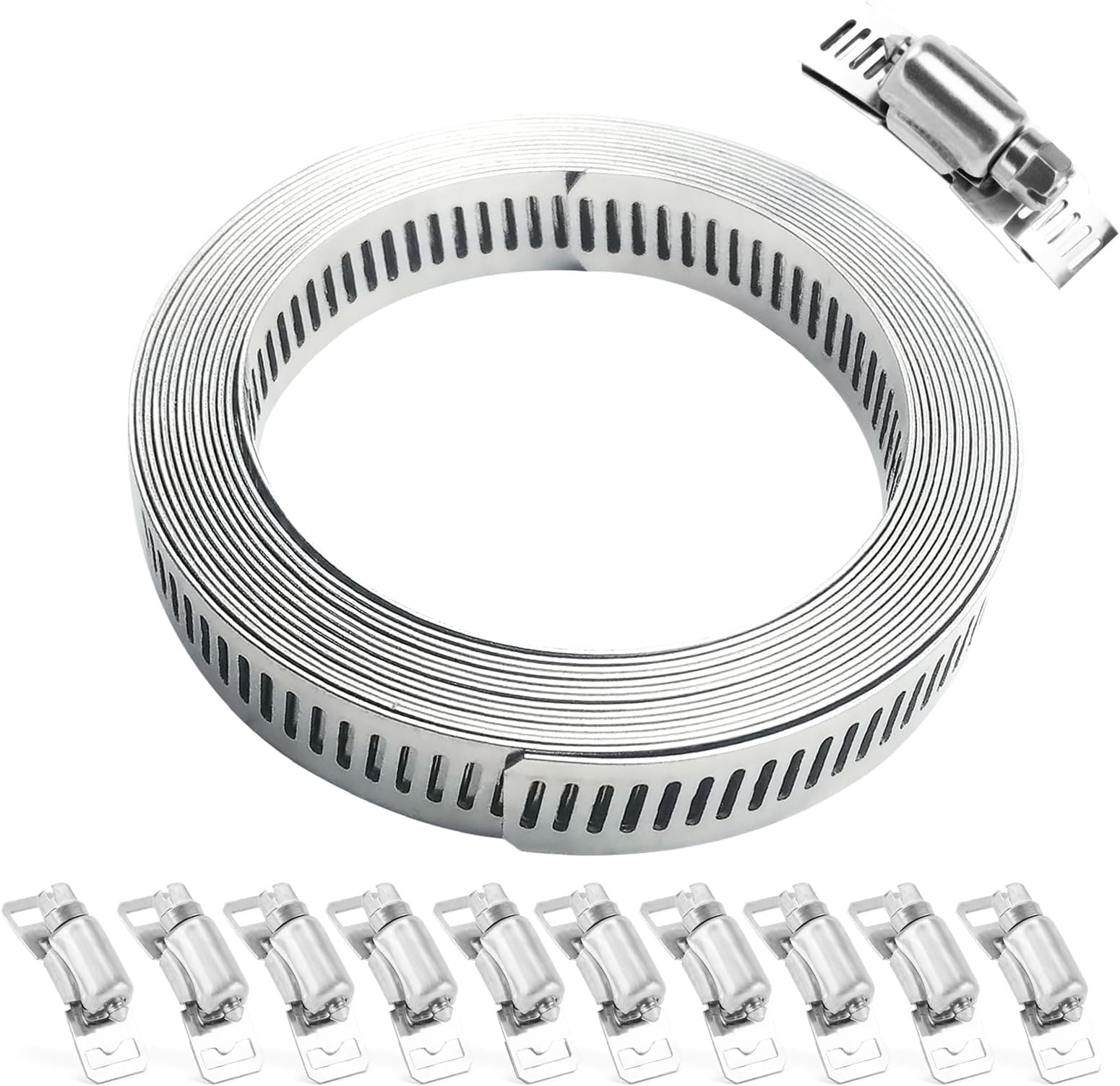 Adjustable DIY Worm 304 Stainless Steel Hose Clamps Kit Metal Band Strap Fastener - View #4