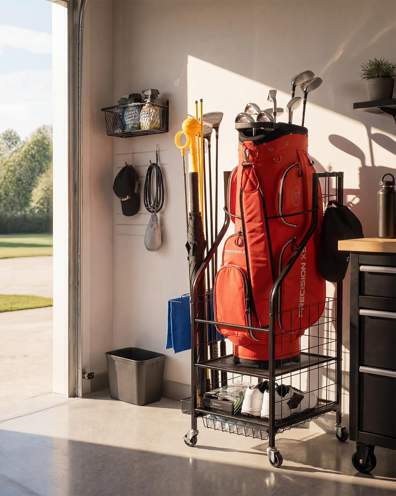 FHXZH Organizador de Almacenamiento para Bolsas de Golf, Soporte para Bolsas de Golf Individuales, Palos y Accesorios de Equipo con Ruedas