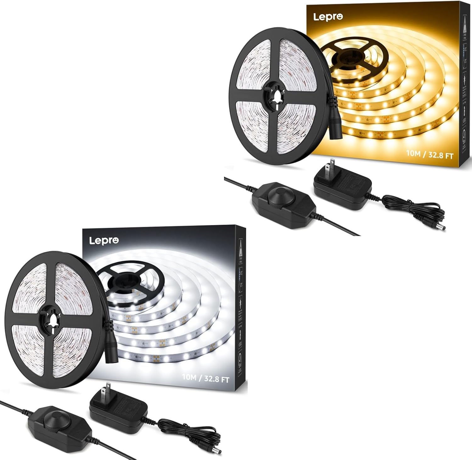 Lepro Bundle – 2 Items：Lepro LED Strip Light White, 32.8Ft Dimmable Vanity Lights, 6000K Super Bright LED Strip Light White, 32.8Ft Dimmable Vanity Lights, 3000K Super Bright